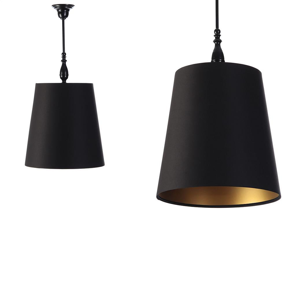 Satynowy rustykalny abażur -czarna lampa wisząca (czarny metal) Lukrecja, ręcznie robiona