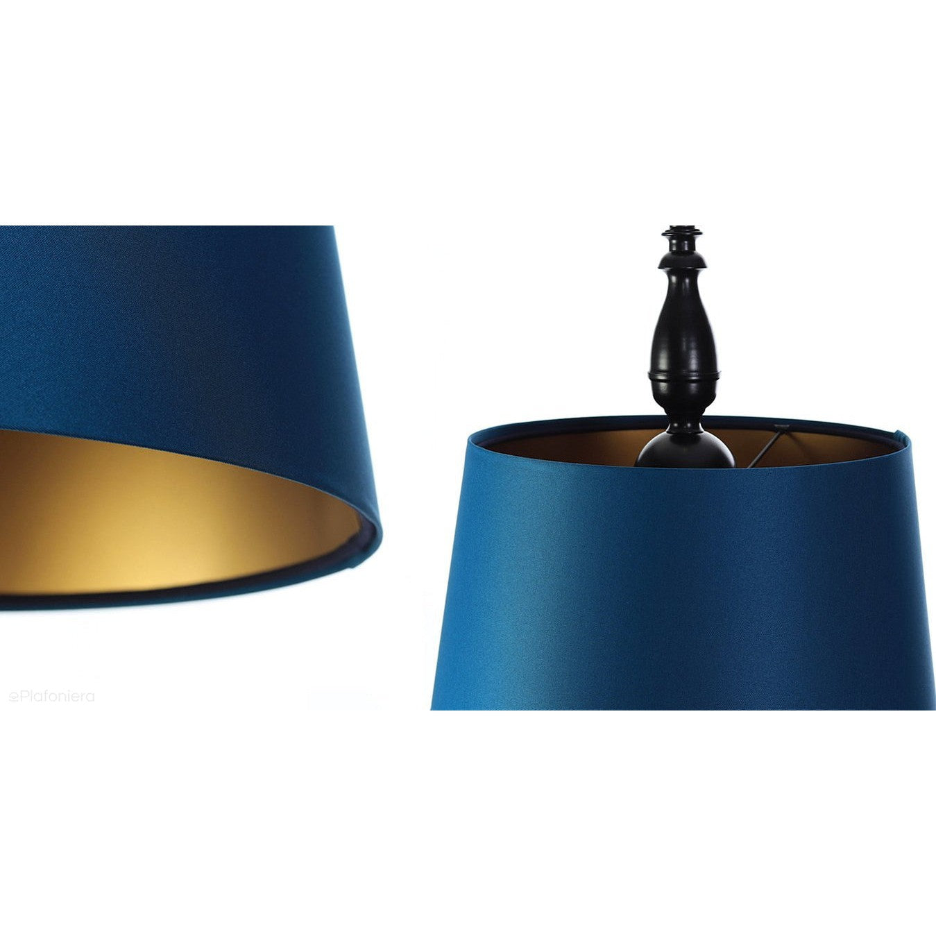 Satynowy rustykalny abażur -granatowa lampa wisząca (czarny metal) Amaris, ręcznie robiona