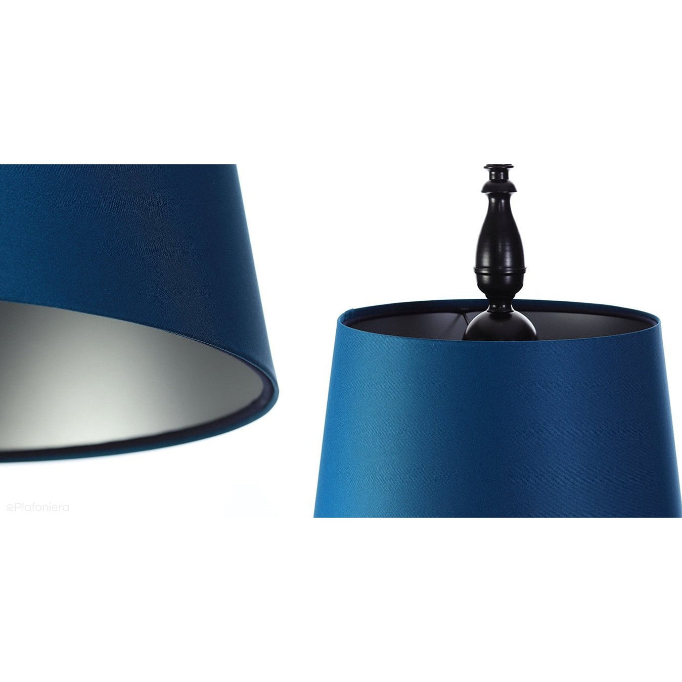 Satynowy rustykalny abażur -granatowa lampa wisząca (czarny metal) Amaris, ręcznie robiona
