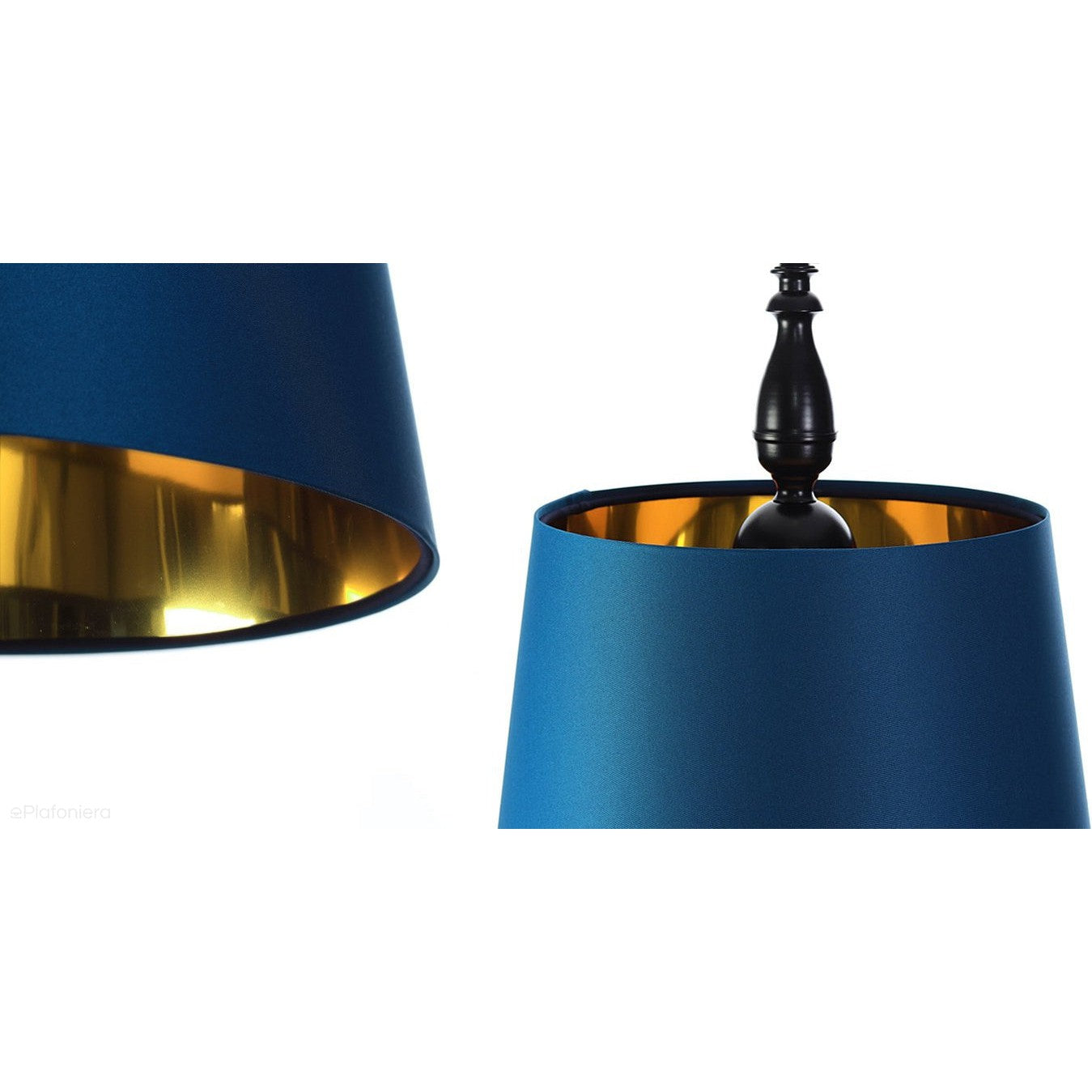 Satynowy rustykalny abażur -granatowa lampa wisząca (czarny metal) Amaris, ręcznie robiona