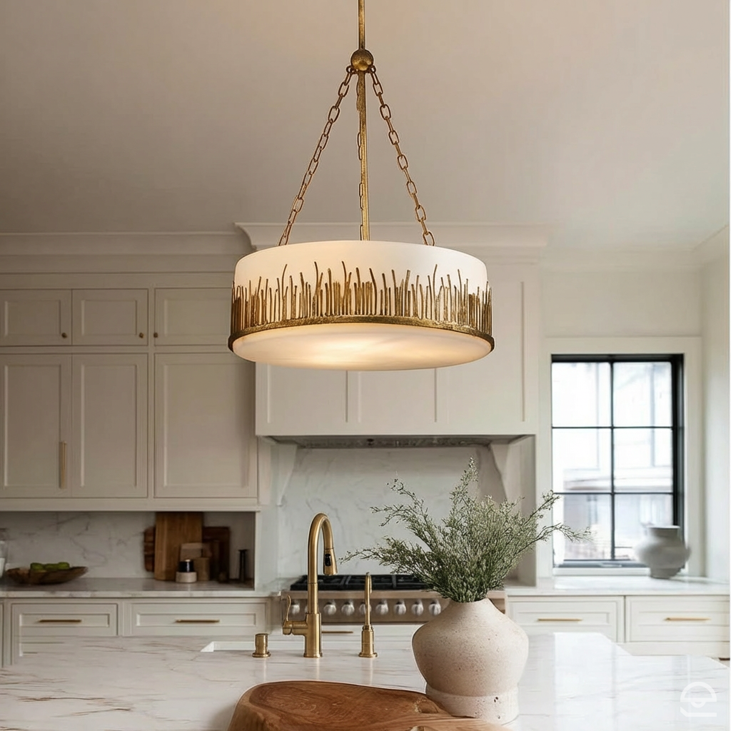 Sawgrass Large Round – duża lampa wisząca, płatkowe złoto