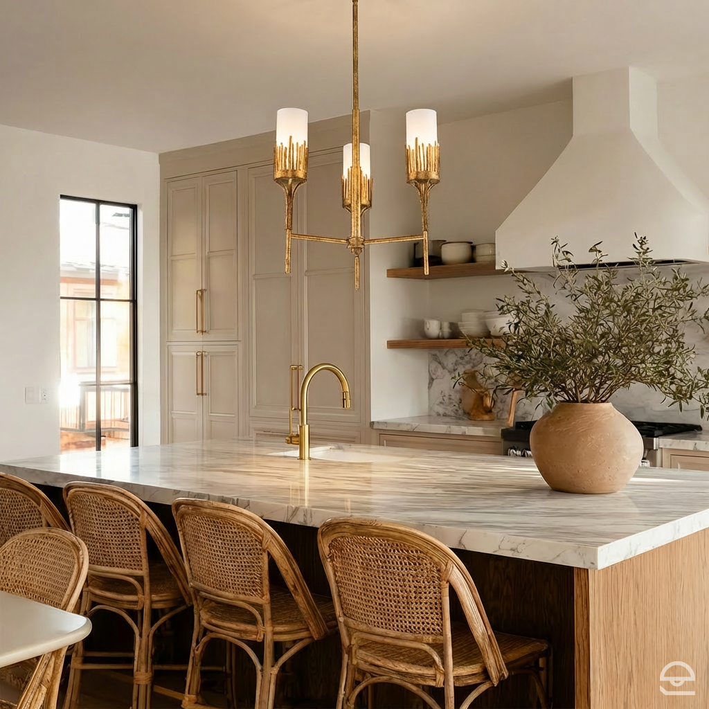 Sawgrass Trio – żyrandol z motywem traw, płatkowe złoto