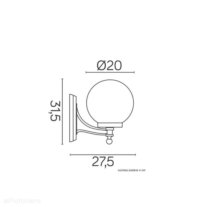 Ścienna lampa ogrodowa - kinkiet, krótki korpus (kula 20/25cm, 1x E27) SU-MA (kule classic)