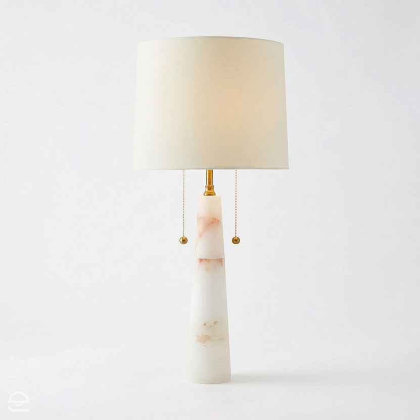 Sidney White – lampa stołowa z beżowym abażurem i alabastrem
