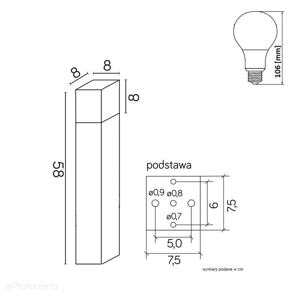 Słupek - lampa ogrodowa stojąca zewnętrzna (grafit/czarny/szary) (33/58/83cm, 1x E27) SU-MA (cube)