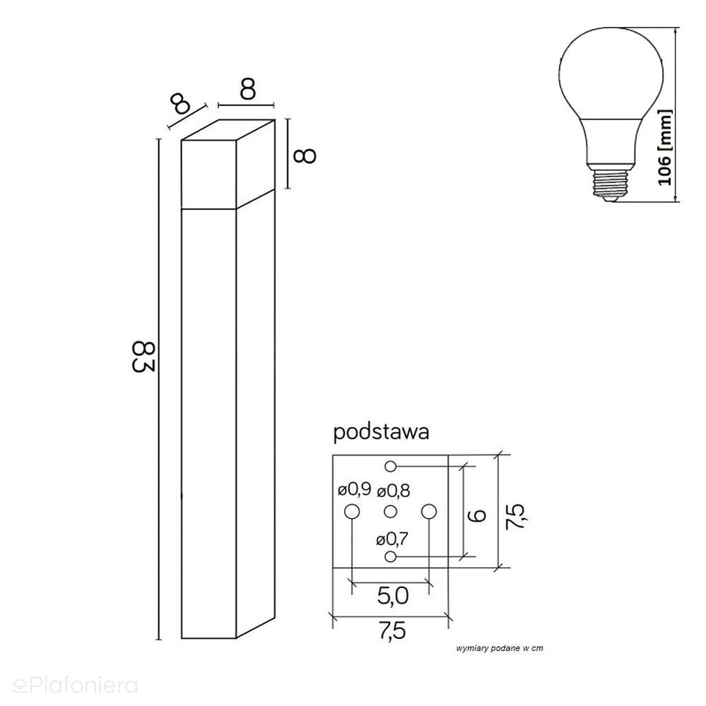 Słupek - lampa ogrodowa stojąca zewnętrzna (grafit/czarny/szary) (33/58/83cm, 1x E27) SU-MA (cube)