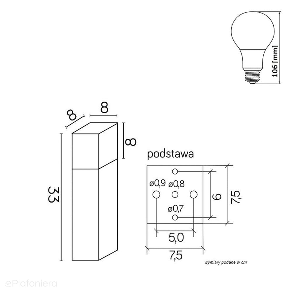 Słupek - lampa ogrodowa stojąca zewnętrzna (grafit/czarny/szary) (33/58/83cm, 1x E27) SU-MA (cube)