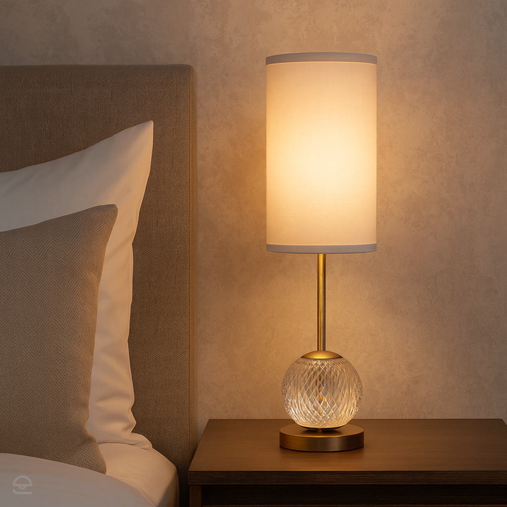 Średnia lampa stołowa LED Marni - Naturalny mosiądz, Alora