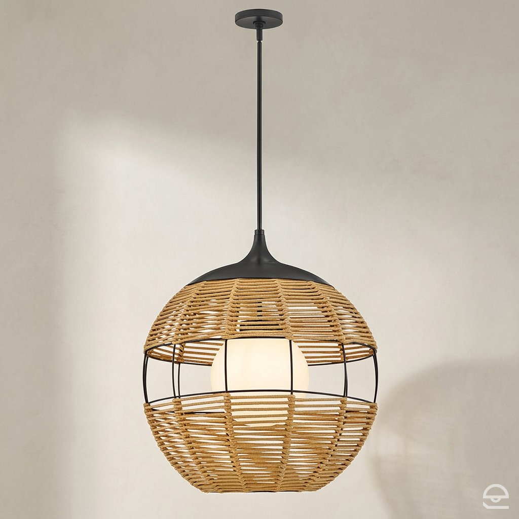 Średnia lampa wisząca Maddox - 1 źródło światła - Czarny, karmelowy beż, Hinkley