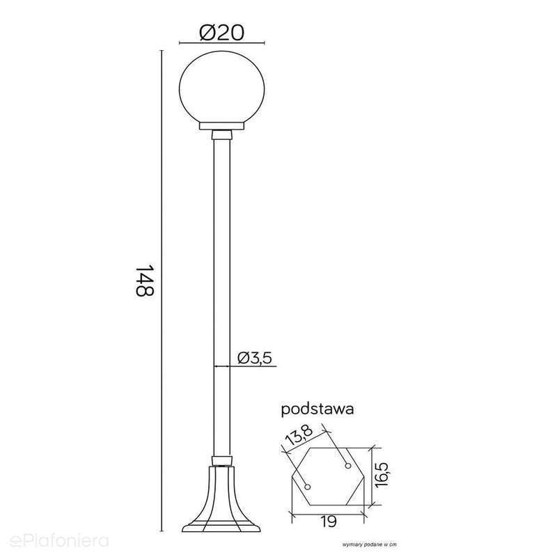 Stojąca lampa ogrodowa 148cm (kula 20/25cm, 1x E27) SU-MA (kule classic)