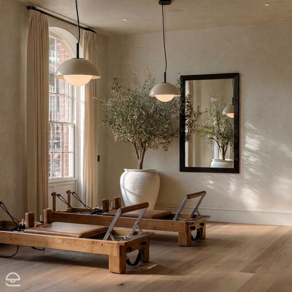 Studio pilates na reformerach w stylu Japandi i Wabi-Sabi