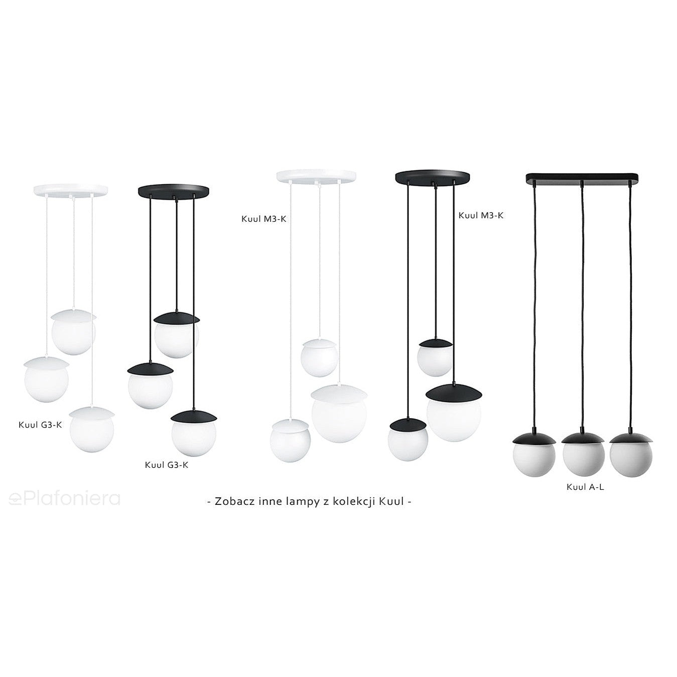 Sufitowa lampa białe kule Kuul F3-K - lampa wisząca z czarnym wykończeniem Ummo