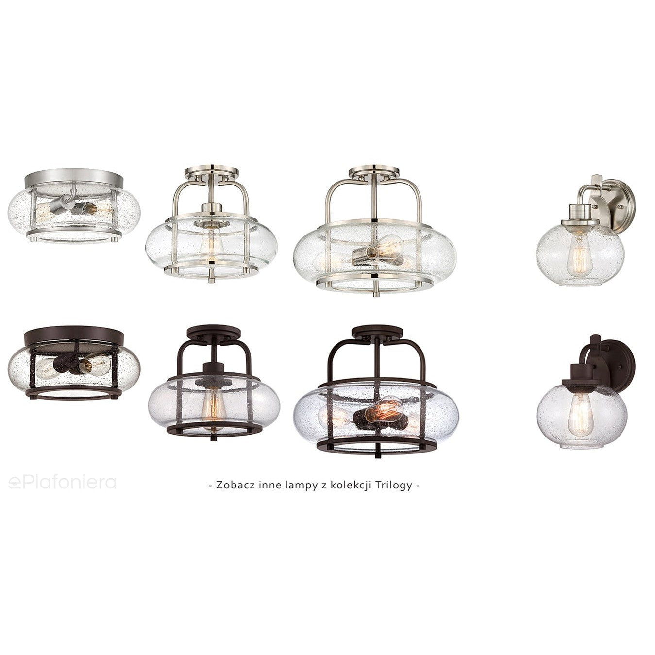 Sufitowa lampa szklana - plafon 30cm (nikiel, 2xE27) do kuchni jadalni salonu, Quoizel (Trilogy)