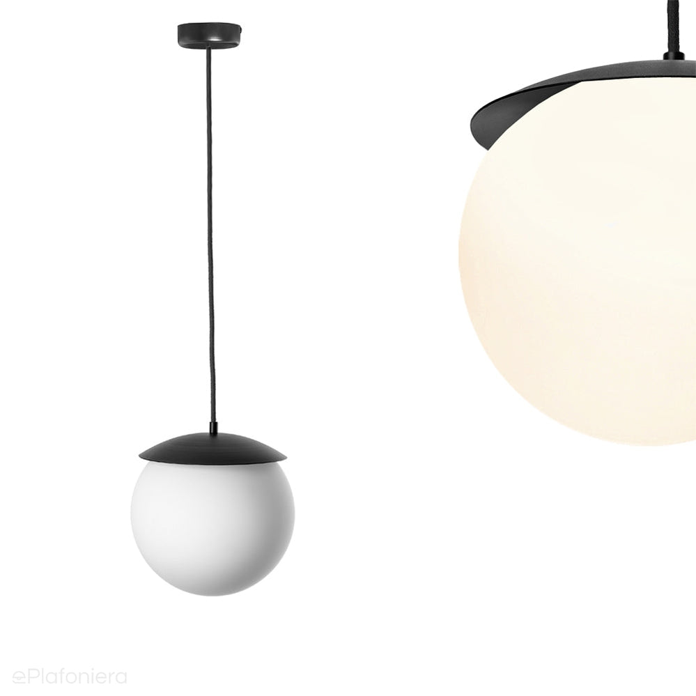 Sufitowa lampa wisząca biała kula 20 cm - Kuul G, czarne mocowanie, Ummo