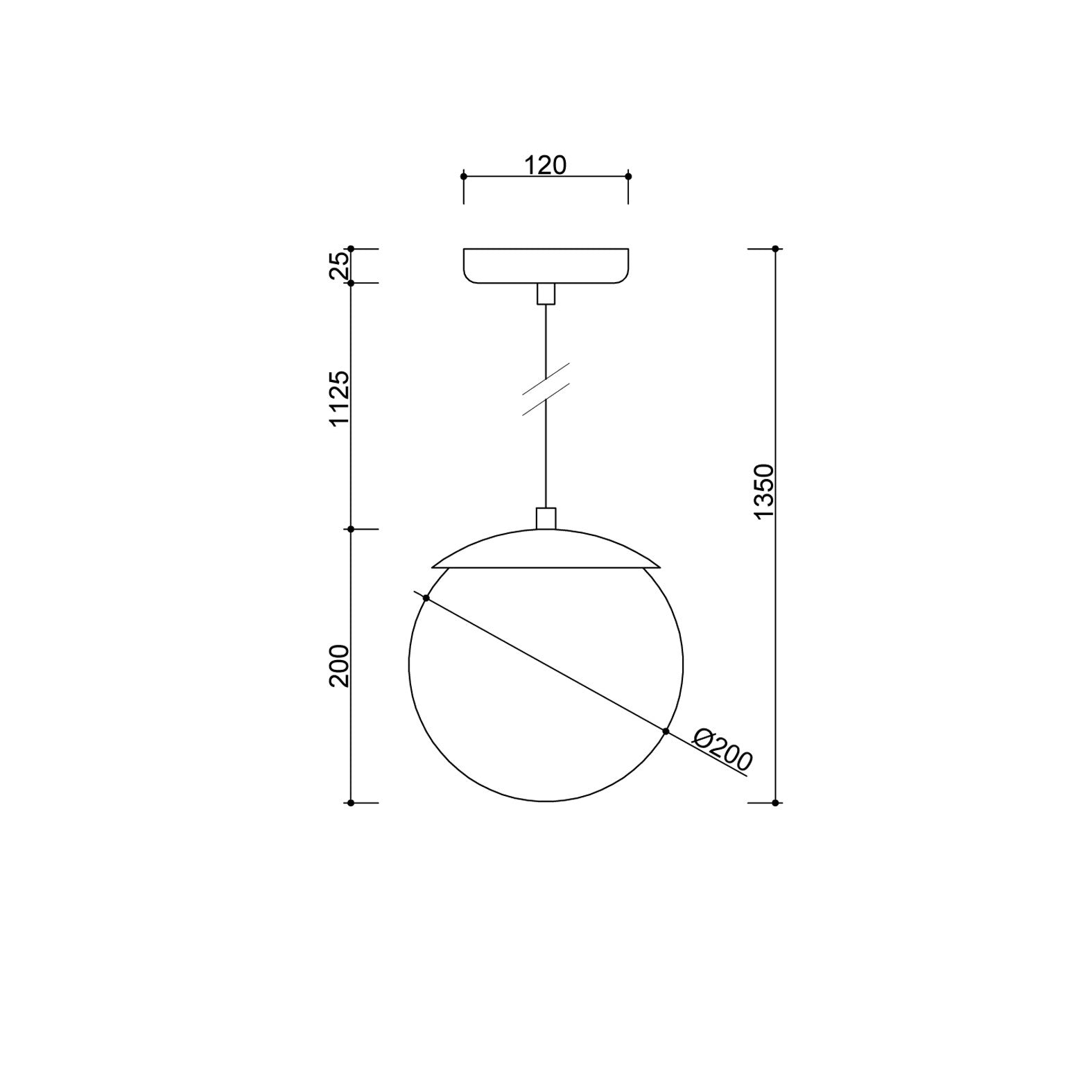 Sufitowa lampa wisząca biała kula 20 cm - Kuul G, czarne mocowanie, Ummo