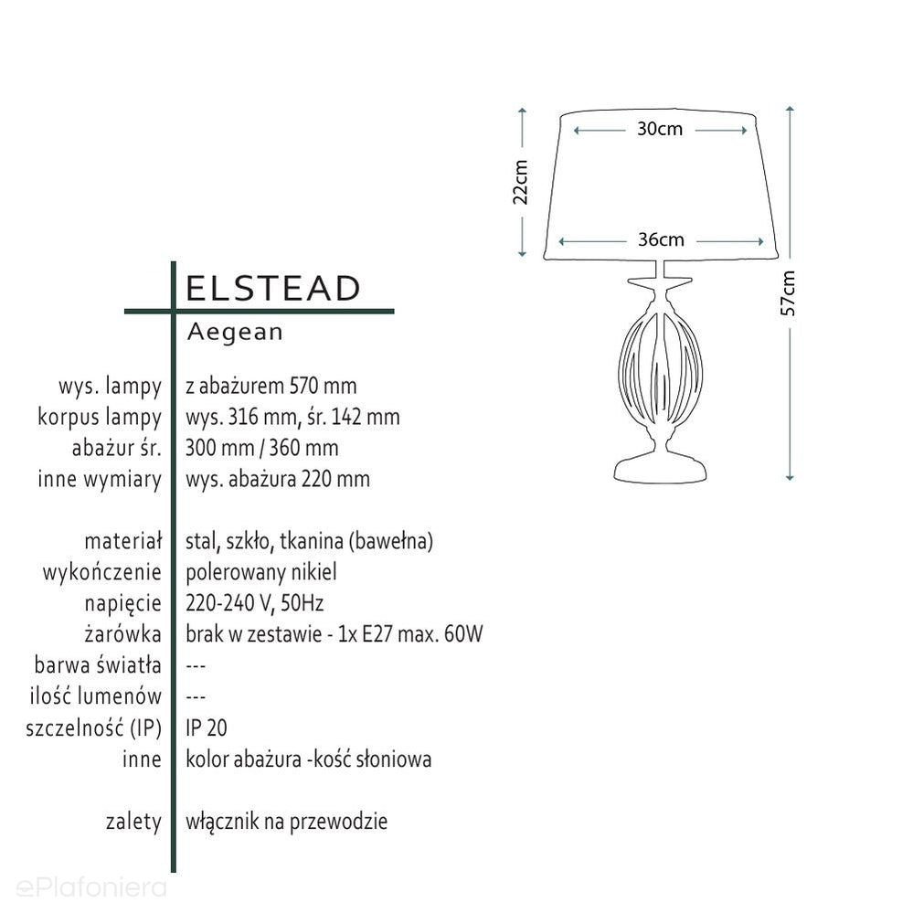 Szczotkowany nikiel - lampa stołowa Aegean w stylu pałacowym - Elstead, 57cm (1xE27)