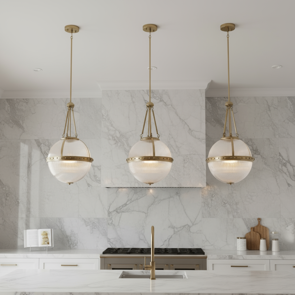 Szklana kula 38cm (mosiądz) lampa wisząca do kuchni salonu sypialni (3xE14) Kichler (Aster)