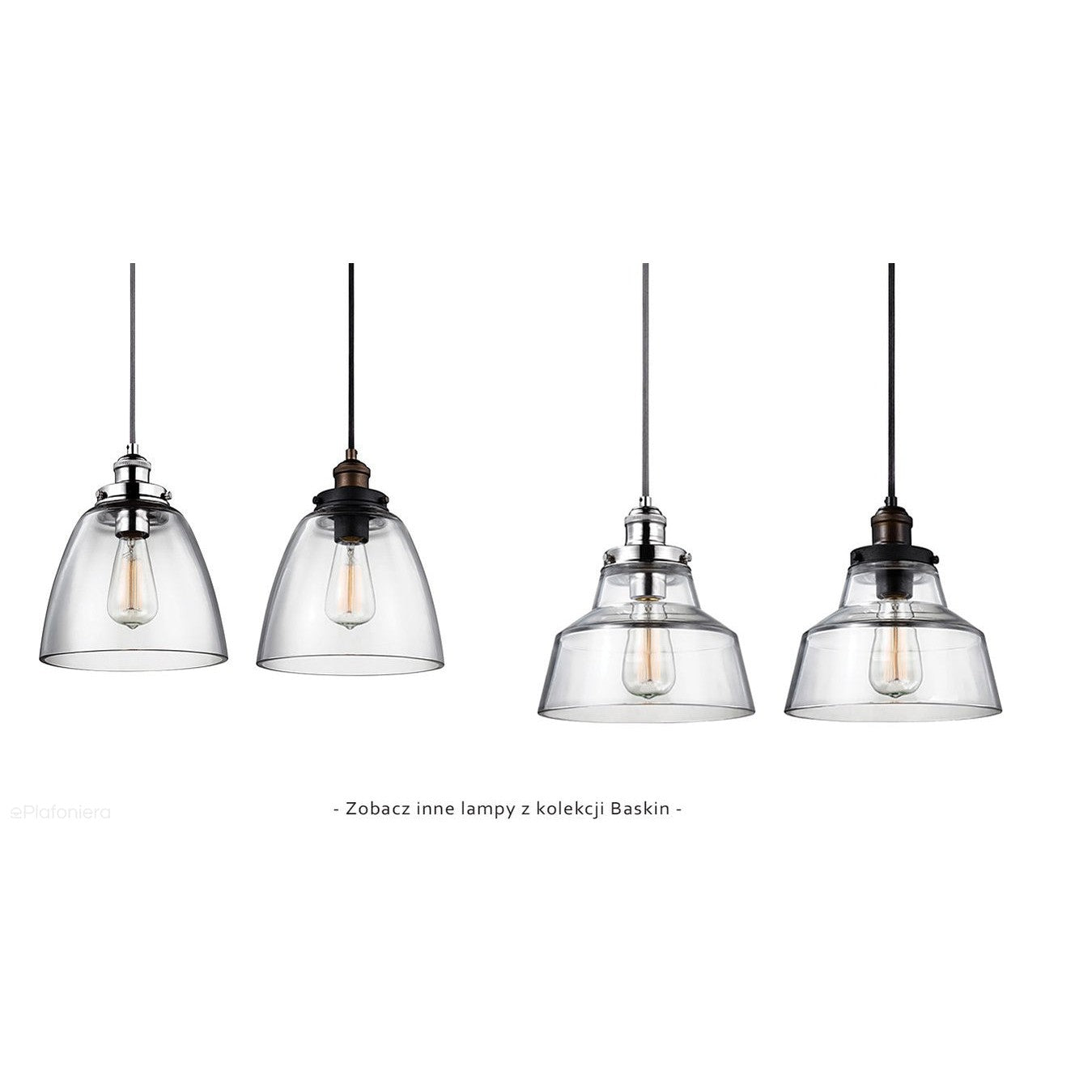 Szklana lampa wisząca 25cm (polerowany nikiel) do kuchni jadalni salonu (1xE27) Feiss (Baskin)