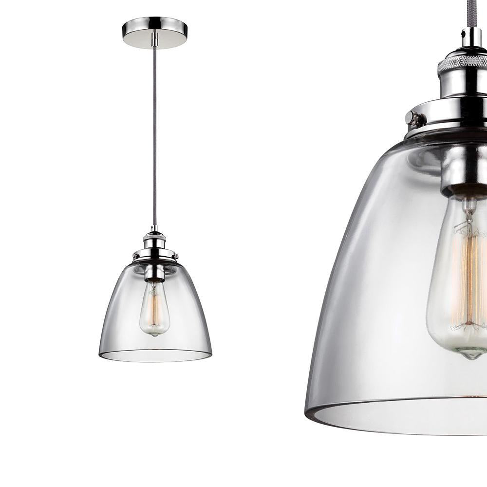 Szklana lampa wisząca Baskin (polerowanym nikiel) Feiss - lampa do kuchni / jadalni / salonu (1xE27)