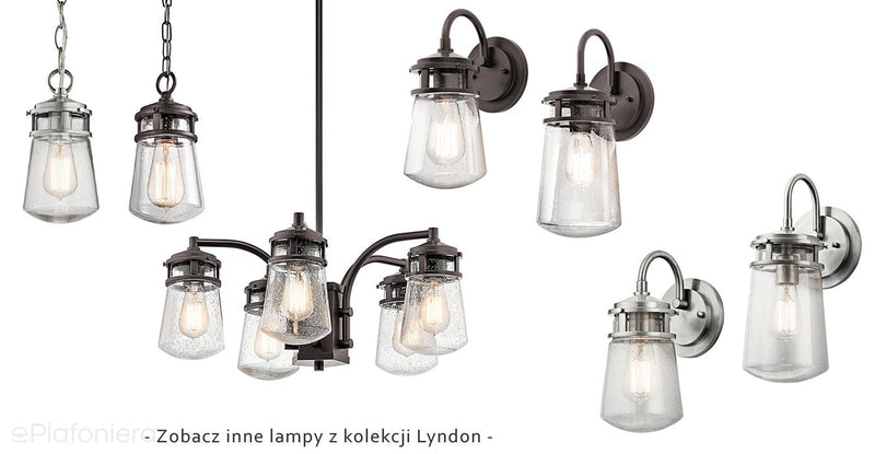 Szklana lampa wisząca Lyndon do wewnątrz, na zewnątrz - Kichler (aluminium)