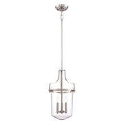 Szklana lampa wisząca Penn (szczotkowany nikiel) do jadalni / kuchni - Quoizel, 33cm (świecznik 3xE14)