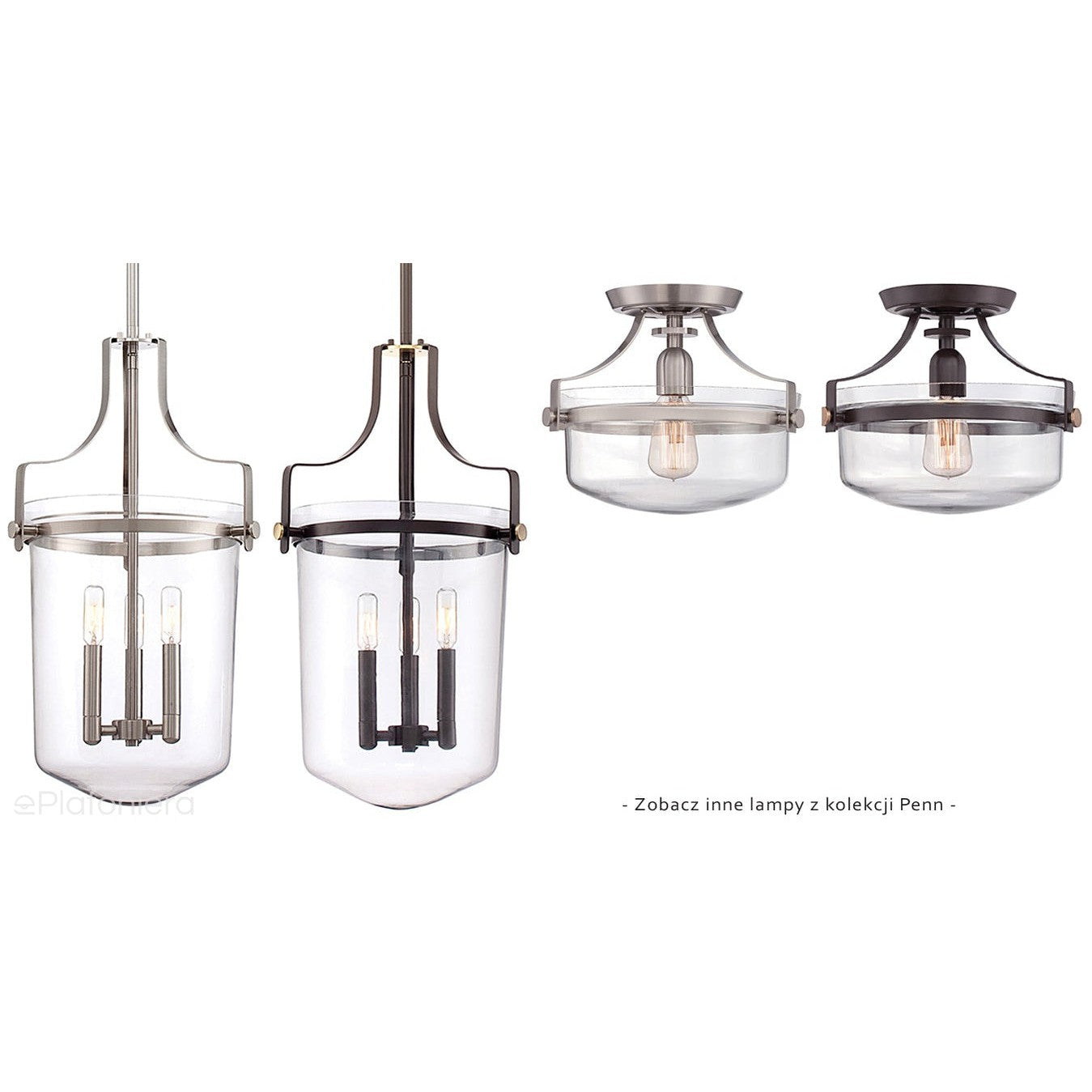 Szklana lampa wisząca Penn (zachodni brąz), do kuchni / nad blat / do jadalni -Quoizel, 33cm (świecznik 3xE14)