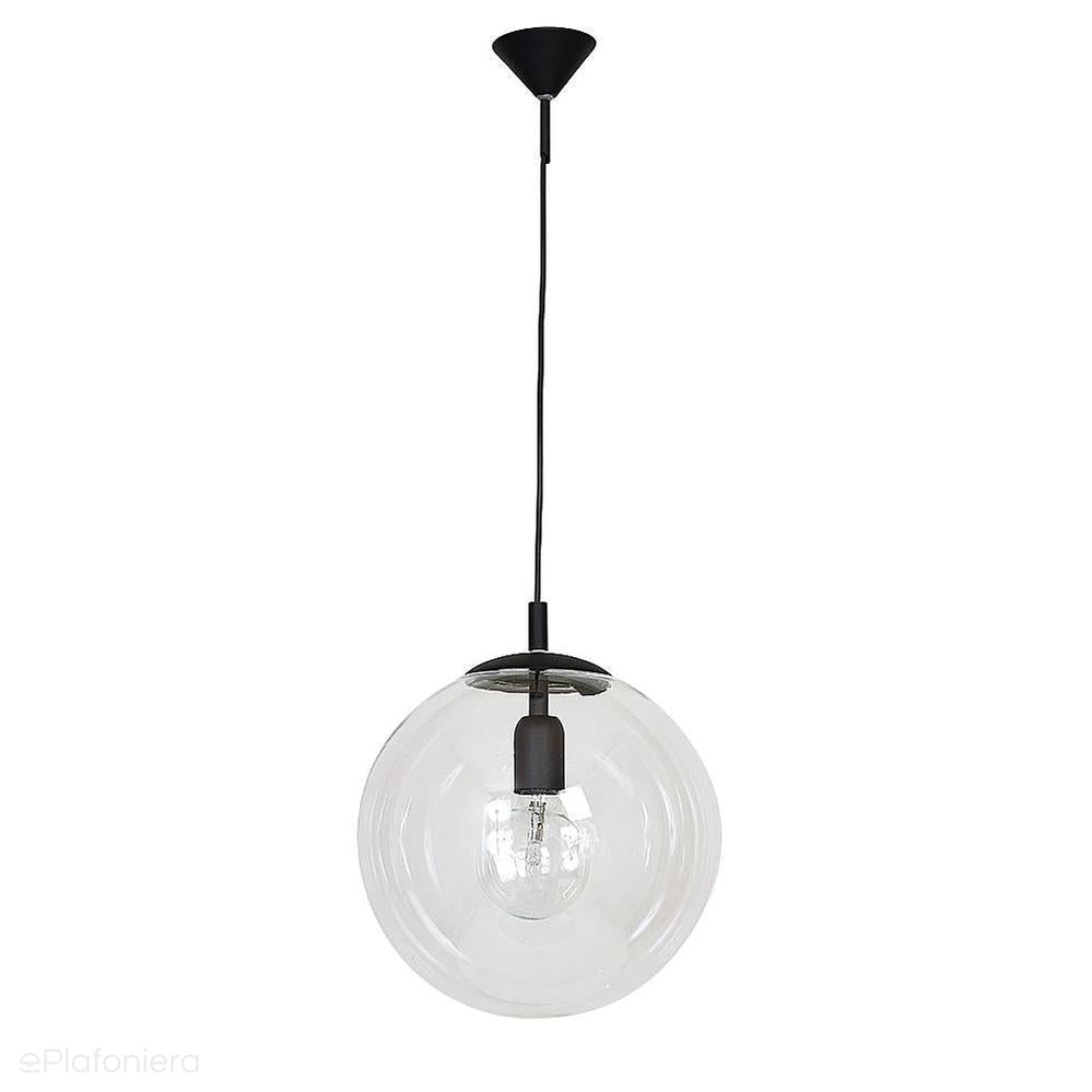 Szklana lampa wisząca, pojedyncza przezroczysta kula 1xE27, (czarne zawiesie) Aldex (Globus) 562G5 - ePlafoniera