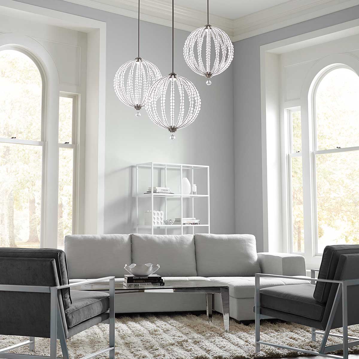 Szklane kryształy, wisząca kula 80cm, lampa LED, do salonu sypialni (12W, 1000lm) Feiss (Oberlin)