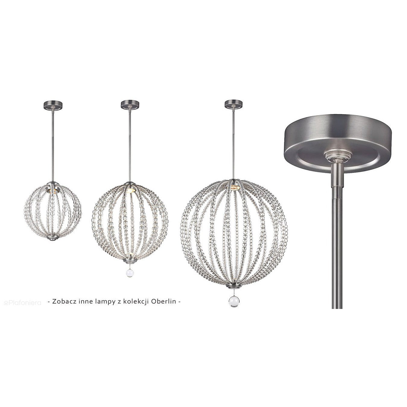 Szklane kryształy, wisząca kula 80cm, lampa LED, do salonu sypialni (12W, 1000lm) Feiss (Oberlin)
