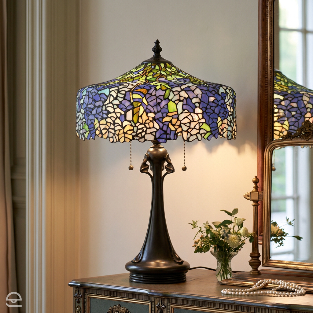 Tiffany lampa stołowa Cobalt, Quoizel