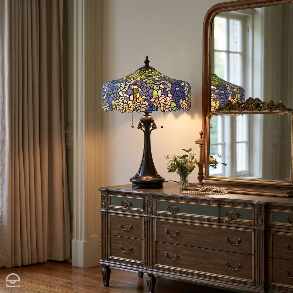 Tiffany lampa stołowa Cobalt, Quoizel