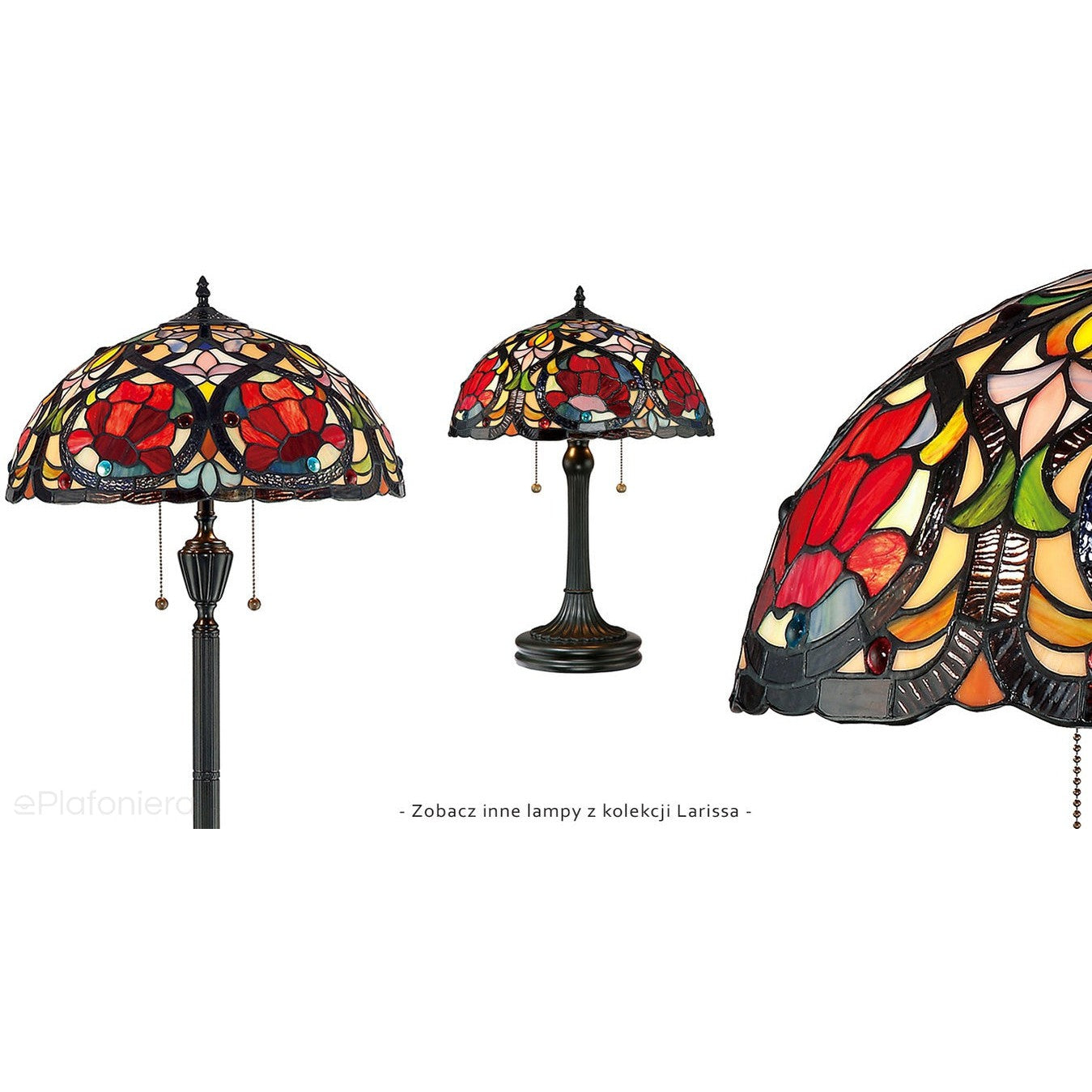 Tiffany - lampa stołowa Larissa ze szkłem witrażowym, ręcznie wykonana, Quoizel