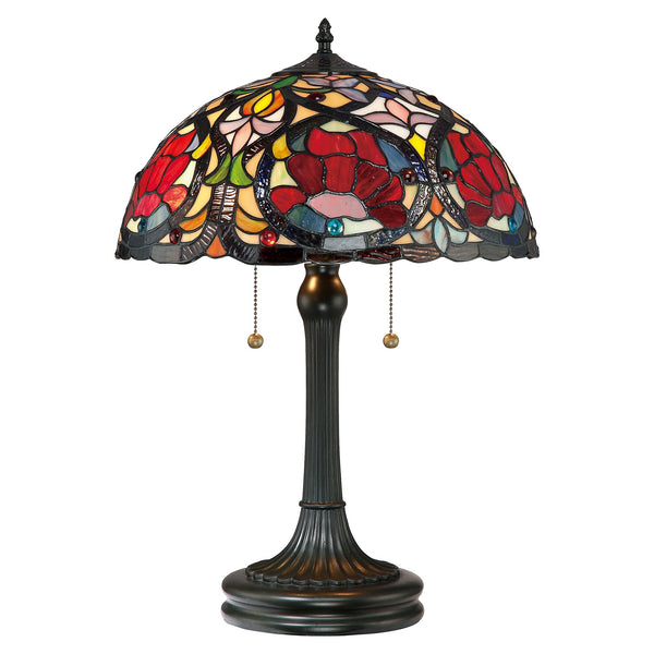 Tiffany - lampa stołowa Larissa ze szkłem witrażowym, ręcznie wykonana, Quoizel