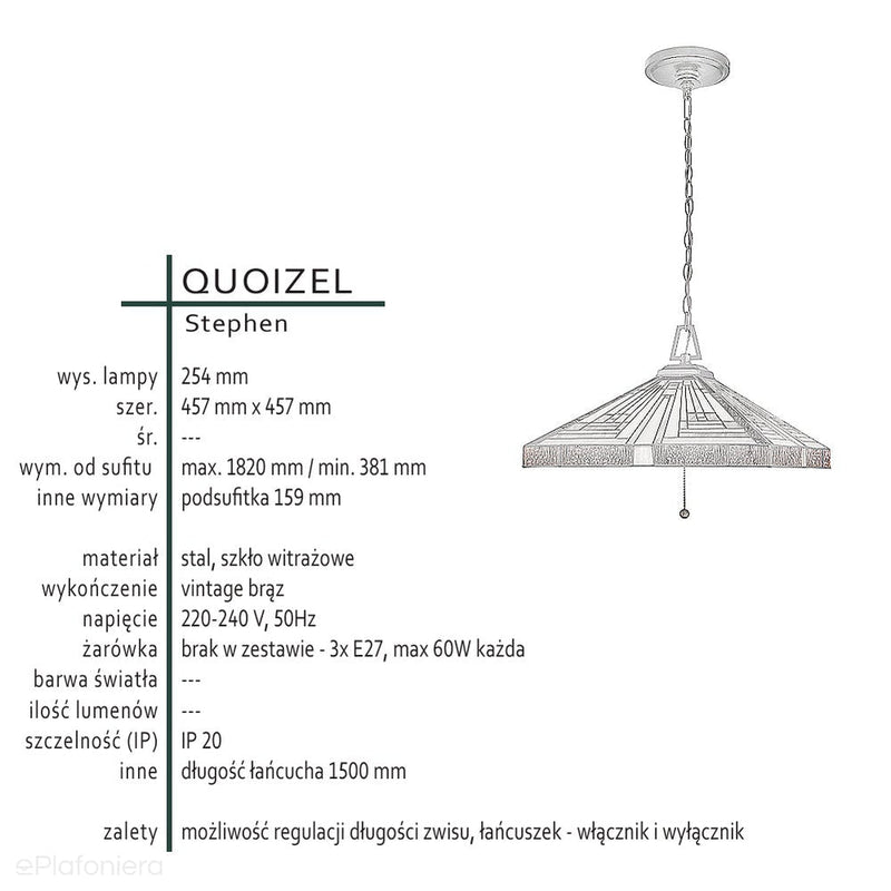 Tiffany lampa wisząca witrażowa Stephen, Quoizel