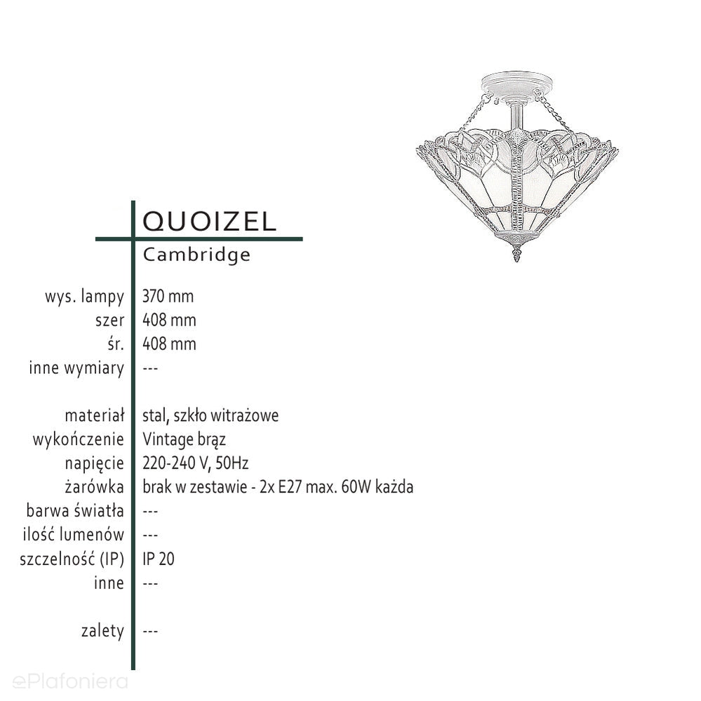 Tiffany lampa witrażowa sufitowa Cambridge, Quoizel