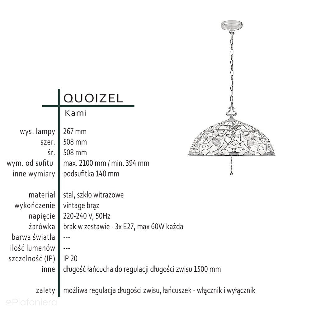 Tiffany witrażowy żyrandol Kami, Quoizel
