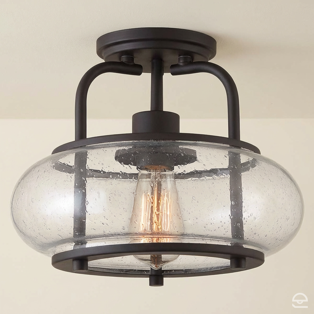 Trilogy – szklana lampa sufitowa ze szkłem bąbelkowym, stary brąz – Ø30 (model solo)