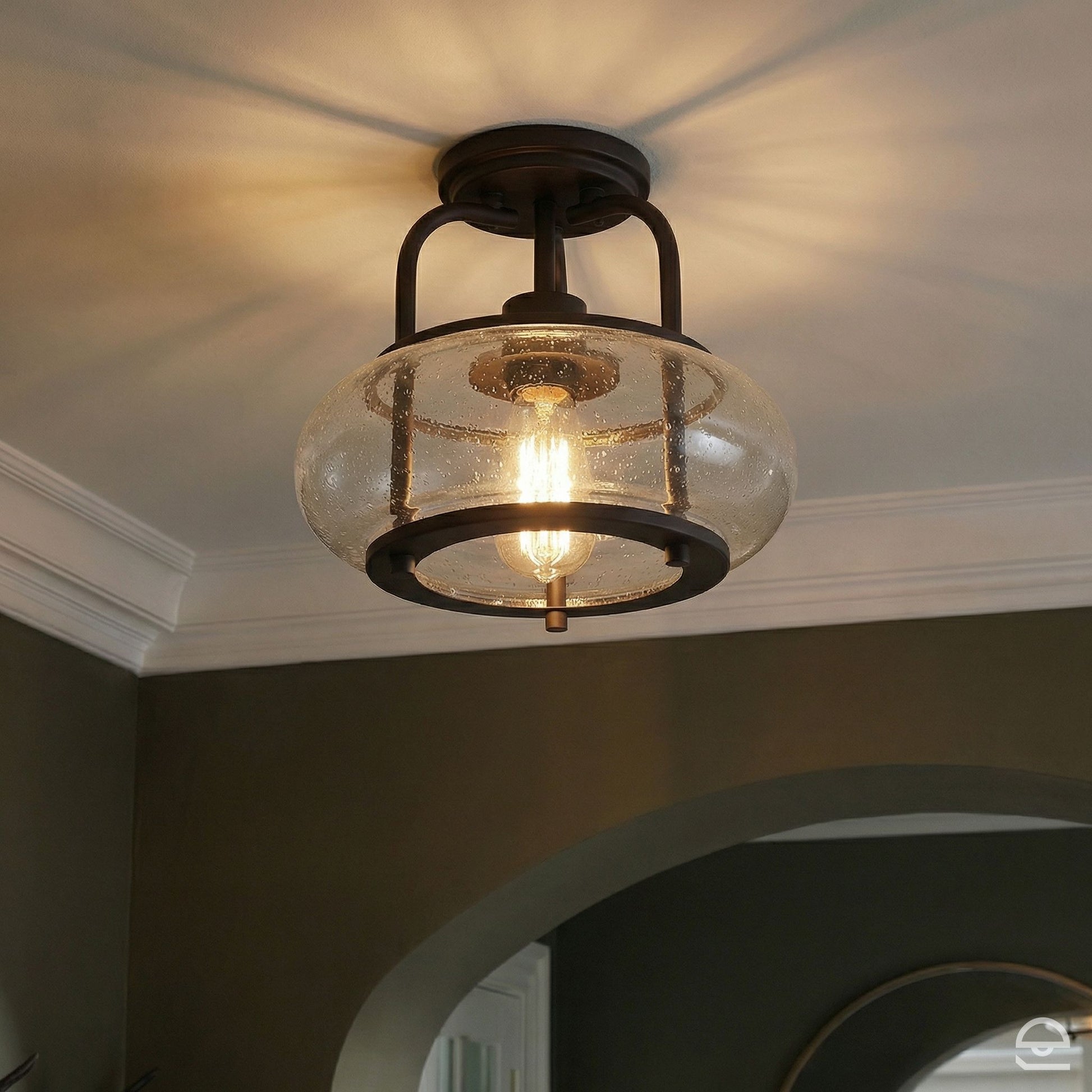 Trilogy – szklana lampa sufitowa ze szkłem bąbelkowym, stary brąz – Ø30 (model solo)