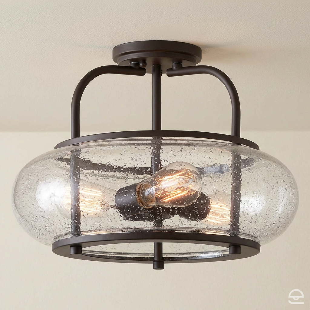 Trilogy – szklana lampa sufitowa ze szkłem bąbelkowym, stary brąz – Ø40 (trio)