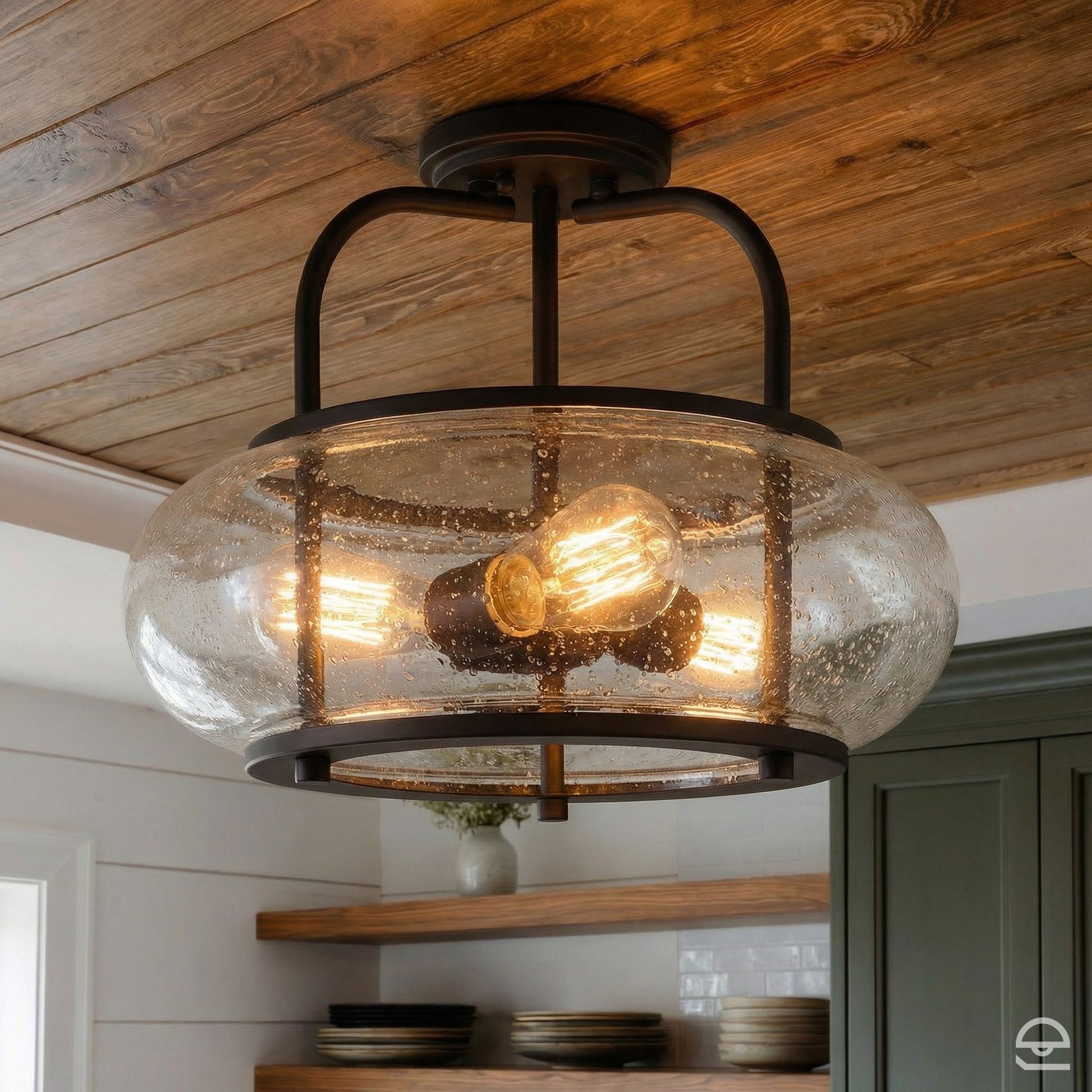 Trilogy – szklana lampa sufitowa ze szkłem bąbelkowym, stary brąz – Ø40 (trio)