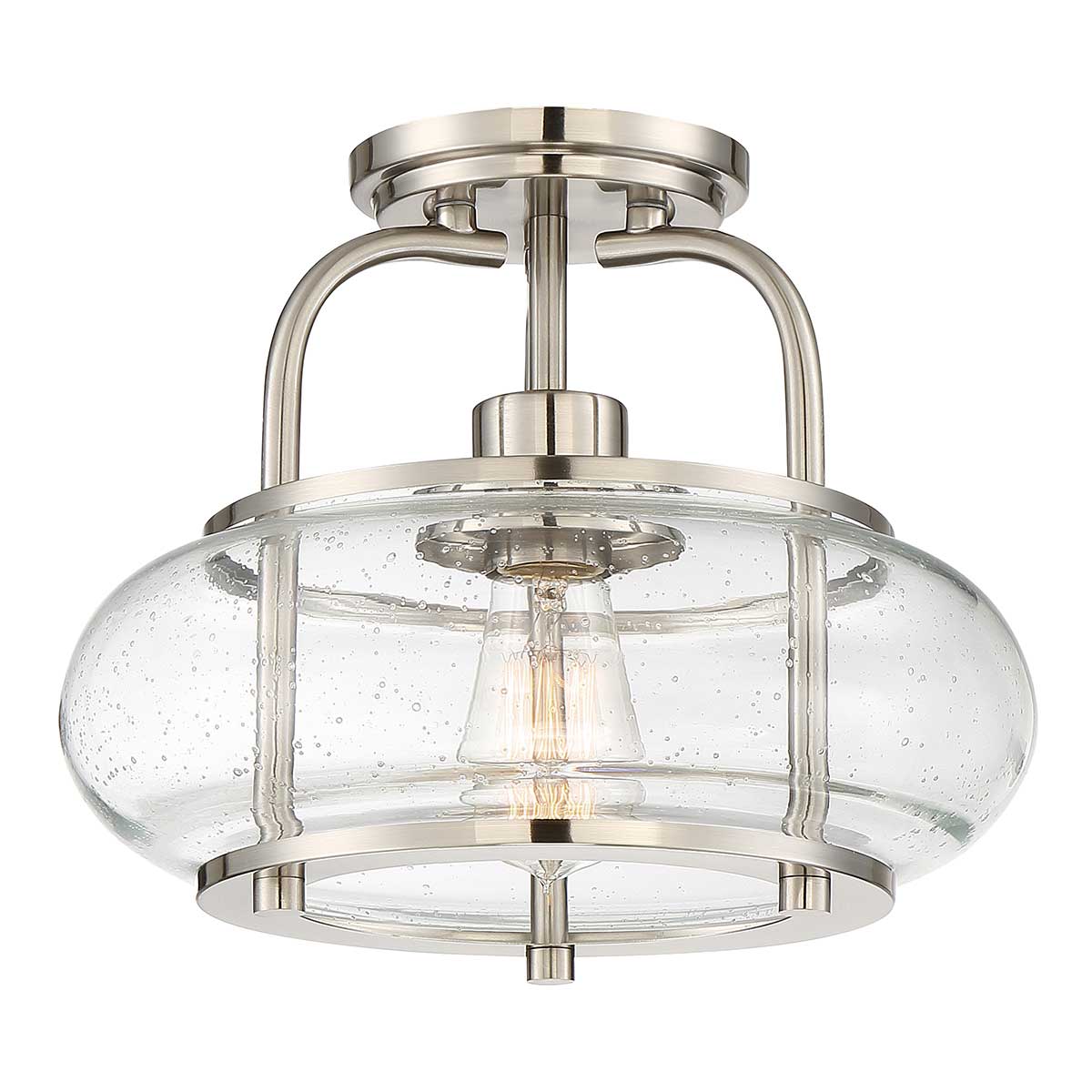 Trilogy – szklana lampa sufitowa ze szkłem bąbelkowym, szczotkowany nikiel – Ø30 (model solo)