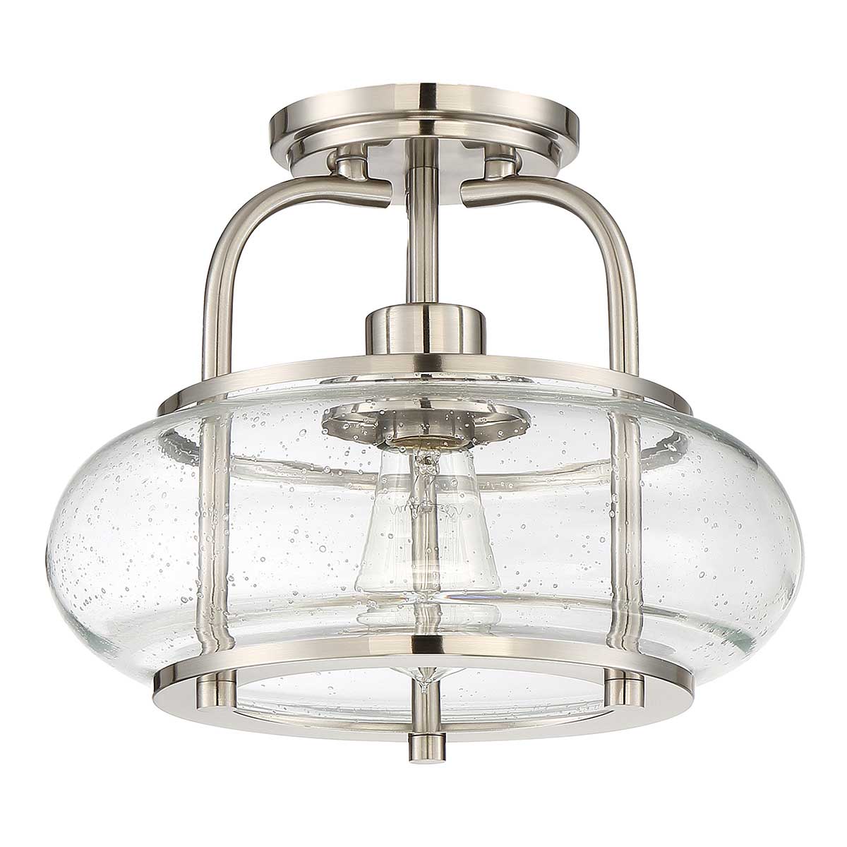 Trilogy – szklana lampa sufitowa ze szkłem bąbelkowym, szczotkowany nikiel – Ø30 (model solo)
