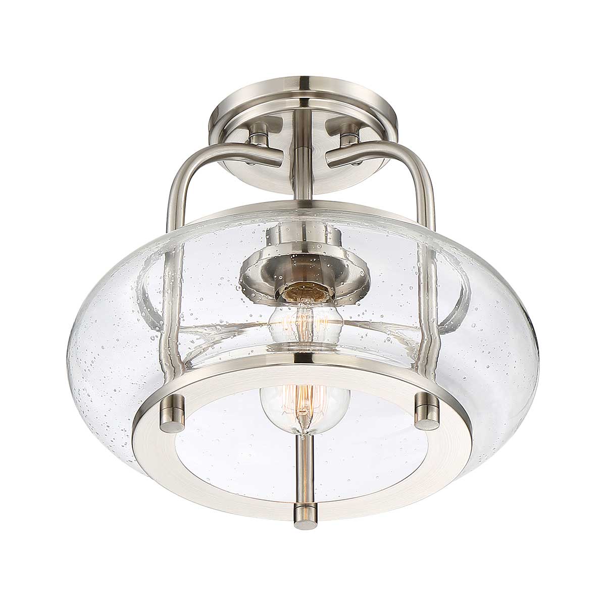 Trilogy – szklana lampa sufitowa ze szkłem bąbelkowym, szczotkowany nikiel – Ø30 (model solo)
