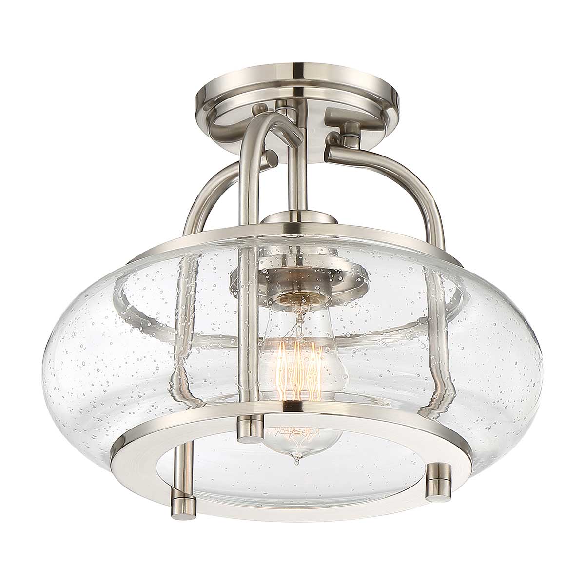 Trilogy – szklana lampa sufitowa ze szkłem bąbelkowym, szczotkowany nikiel – Ø30 (model solo)