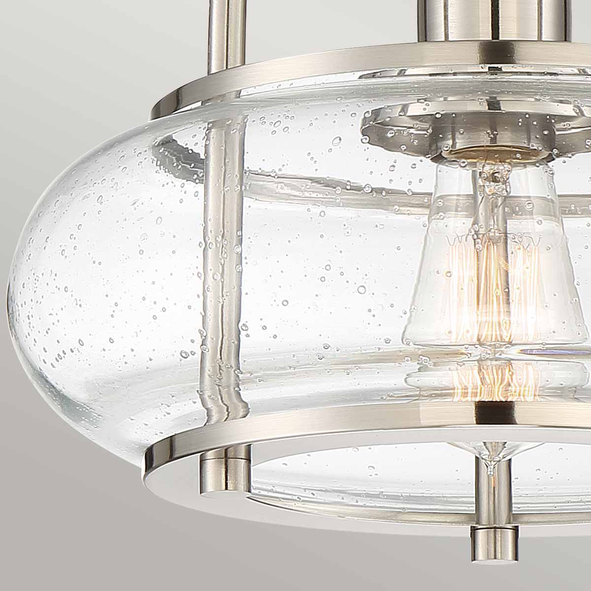 Trilogy – szklana lampa sufitowa ze szkłem bąbelkowym, szczotkowany nikiel – Ø30 (model solo)