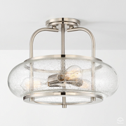 Trilogy – szklana lampa sufitowa ze szkłem bąbelkowym, szczotkowany nikiel – Ø40 (trio)