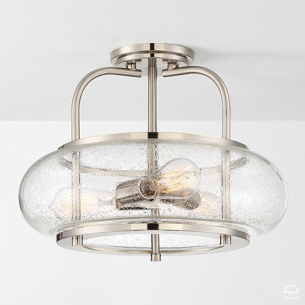 Trilogy – szklana lampa sufitowa ze szkłem bąbelkowym, szczotkowany nikiel – Ø40 (trio)