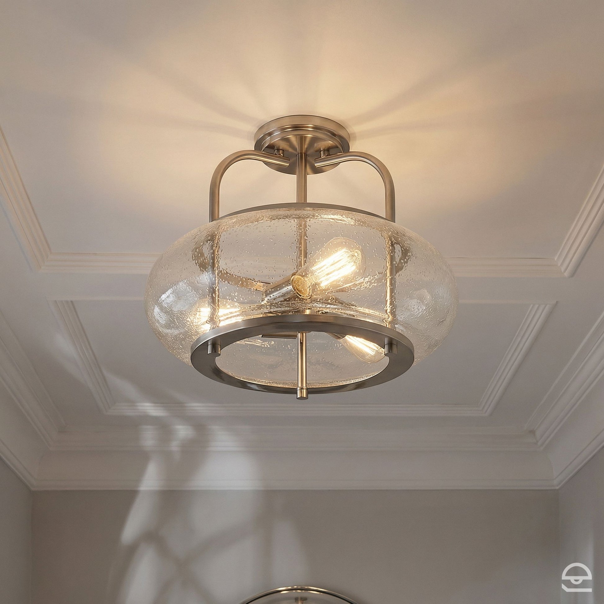 Trilogy – szklana lampa sufitowa ze szkłem bąbelkowym, szczotkowany nikiel – Ø40 (trio)