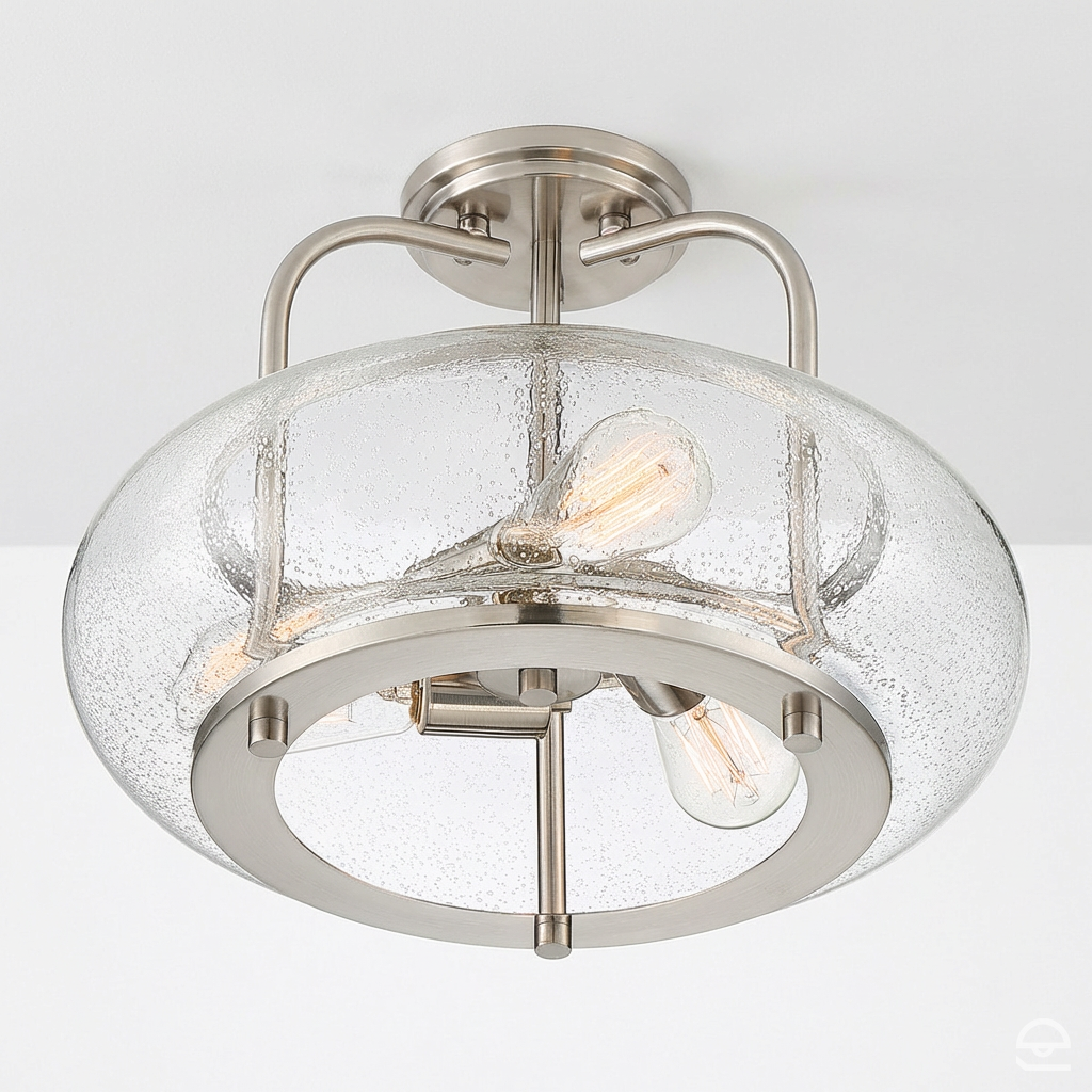 Trilogy – szklana lampa sufitowa ze szkłem bąbelkowym, szczotkowany nikiel – Ø40 (trio)