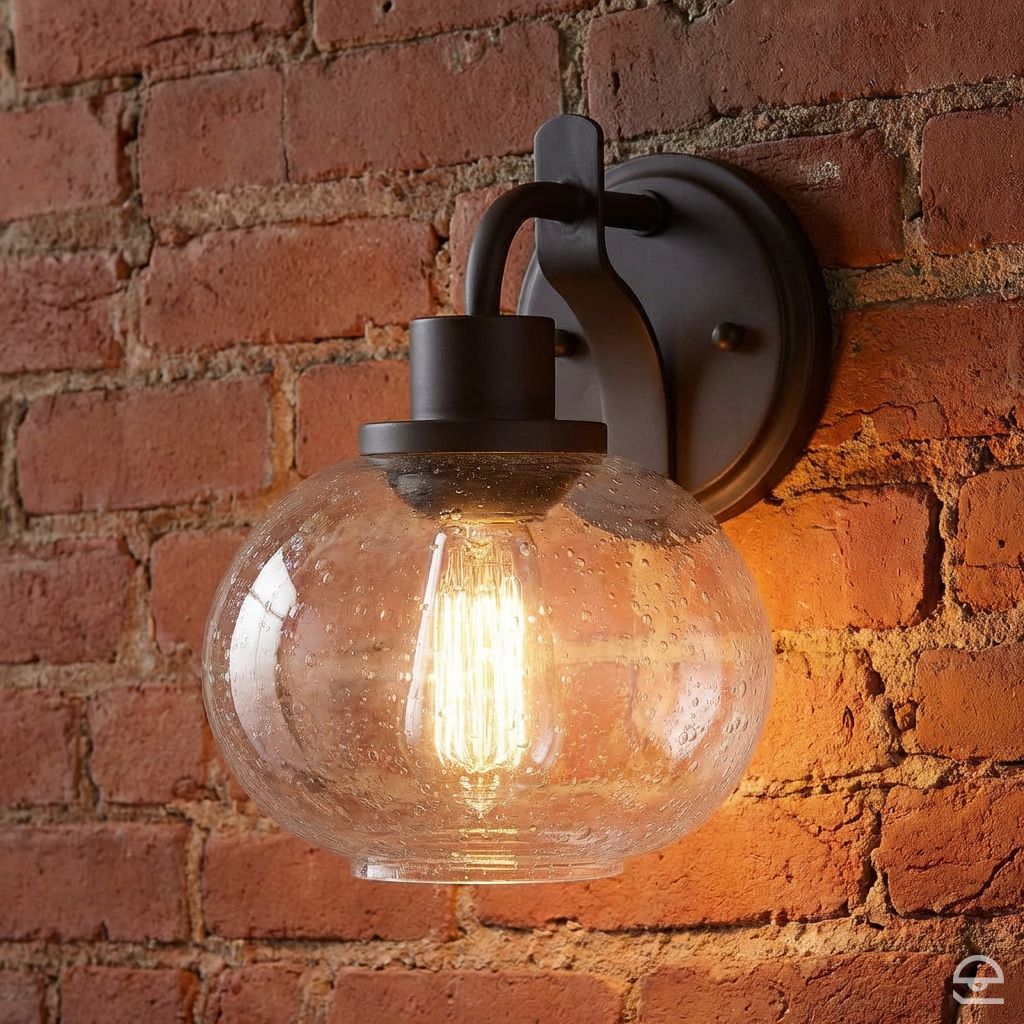 Trilogy – szklany kinkiet ze szkłem bąbelkowym, stary brąz